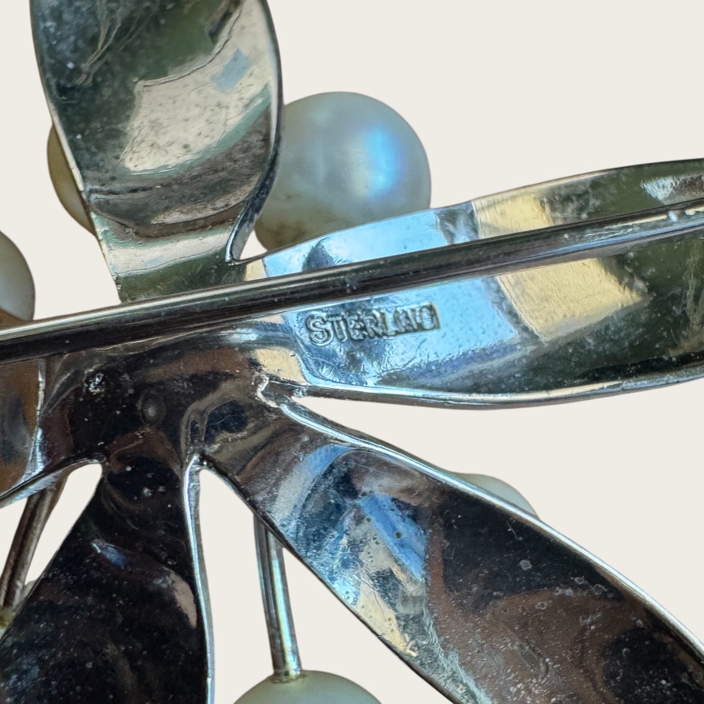Vintage Sterling Silver Leaf Spray Brooch with Cultured Pearls – Mid-Century Elegance