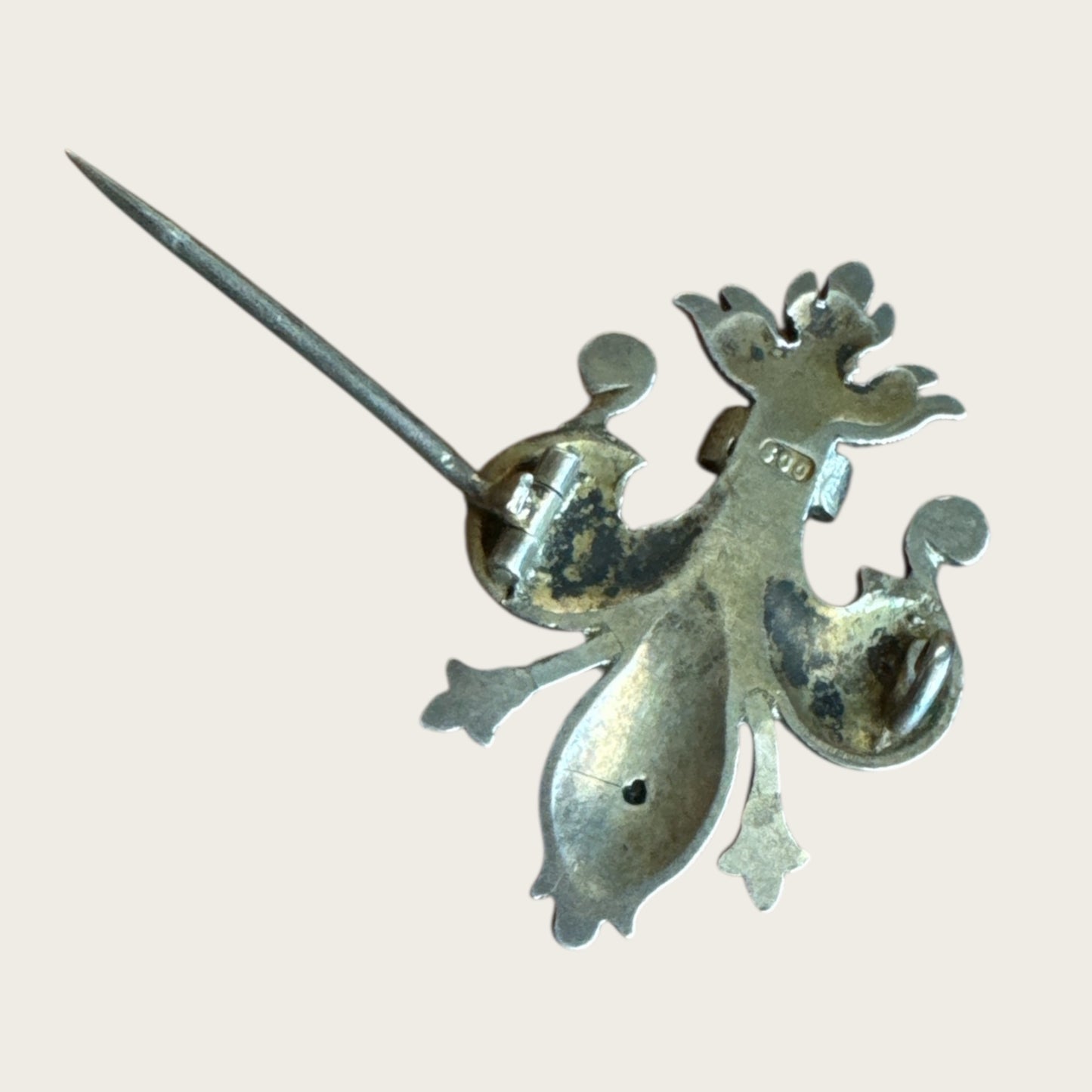 Antique 800 Silver Fleur-de-Lis Brooch with Persian Turquoise – 19th Century European Design