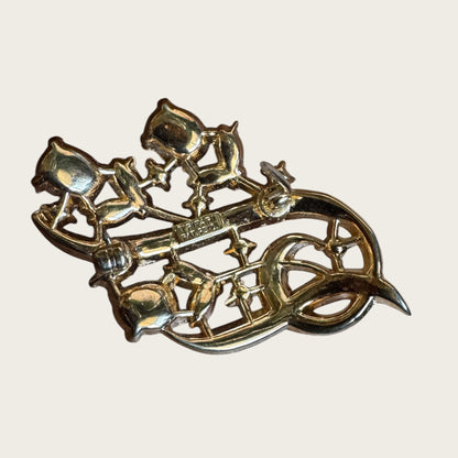 Rare 1950s Trifari Alfred Philippe Flower Bouquet Brooch – Patent Pending Gold-Tone with Lavender, Green & Clear Rhinestones