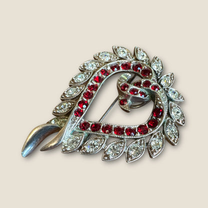 Vintage Ruby Red Heart Brooch & Pendant – Diamanté Rhinestones, Alfred Philippe Style (Unsigned Trifari)