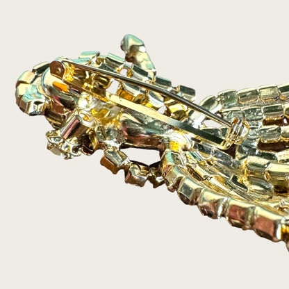 Vintage Rhinestone Dancer Brooch – Golden Topaz & Amber Cabochon in Gold Tone