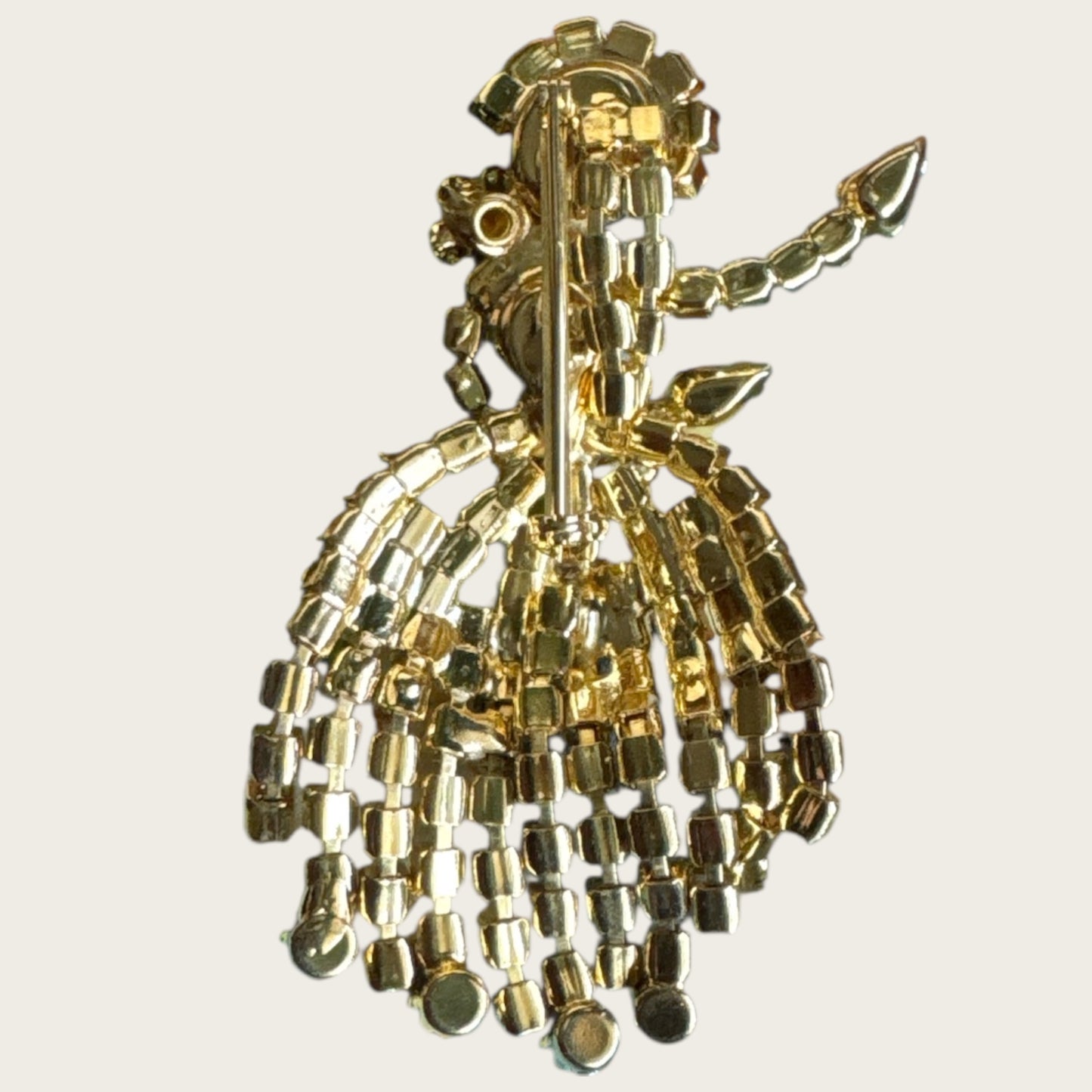 Vintage Rhinestone Dancer Brooch – Golden Topaz & Amber Cabochon in Gold Tone