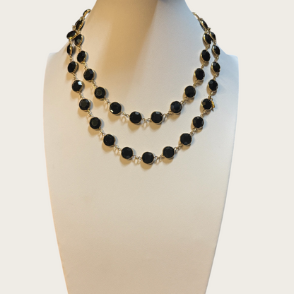 Vintage Swarovski Black Crystal Bezel-Set Necklace – Gold-Tone Long Strand (Signed with Swan Tag)