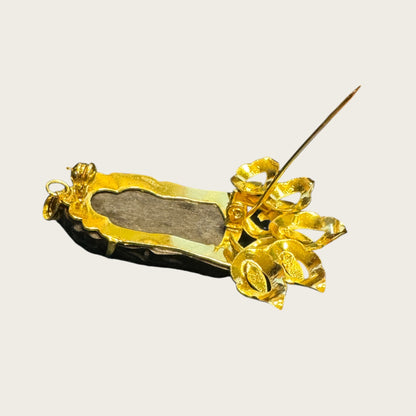 Vintage Gilt Lotus Mount Carved Black Jade Buddha Brooch & Pendant  (1950s–1970s)