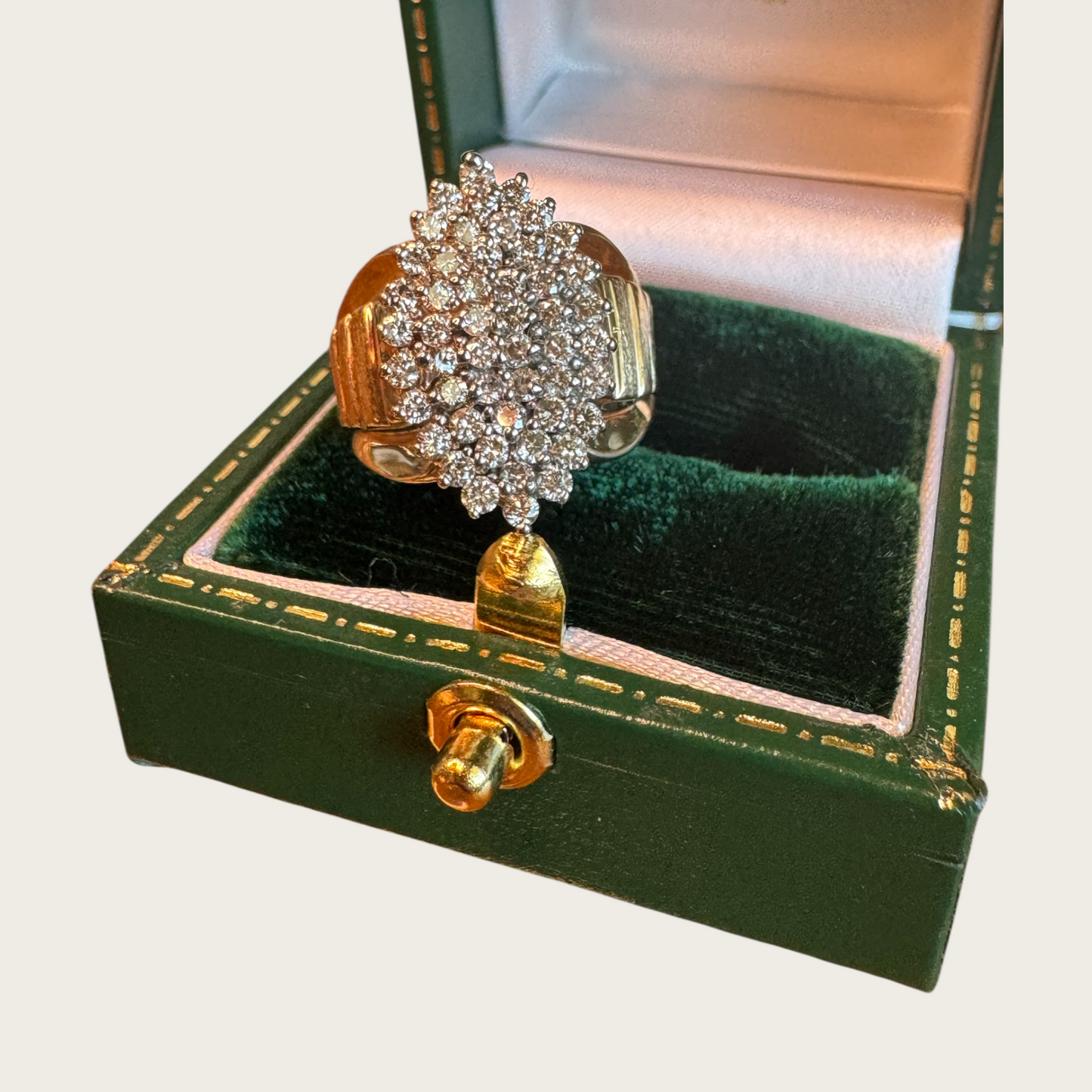 Vintage 10K White & Yellow Gold Clear Sapphire Cluster Ring – Size 5–5.25, Estate Raised Dome Cocktail Ring