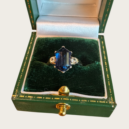 Vintage 10K Yellow Gold Blue Spinel & Quartz Ring – Size 5.75, Emerald-Cut Estate Cocktail Jewelry
