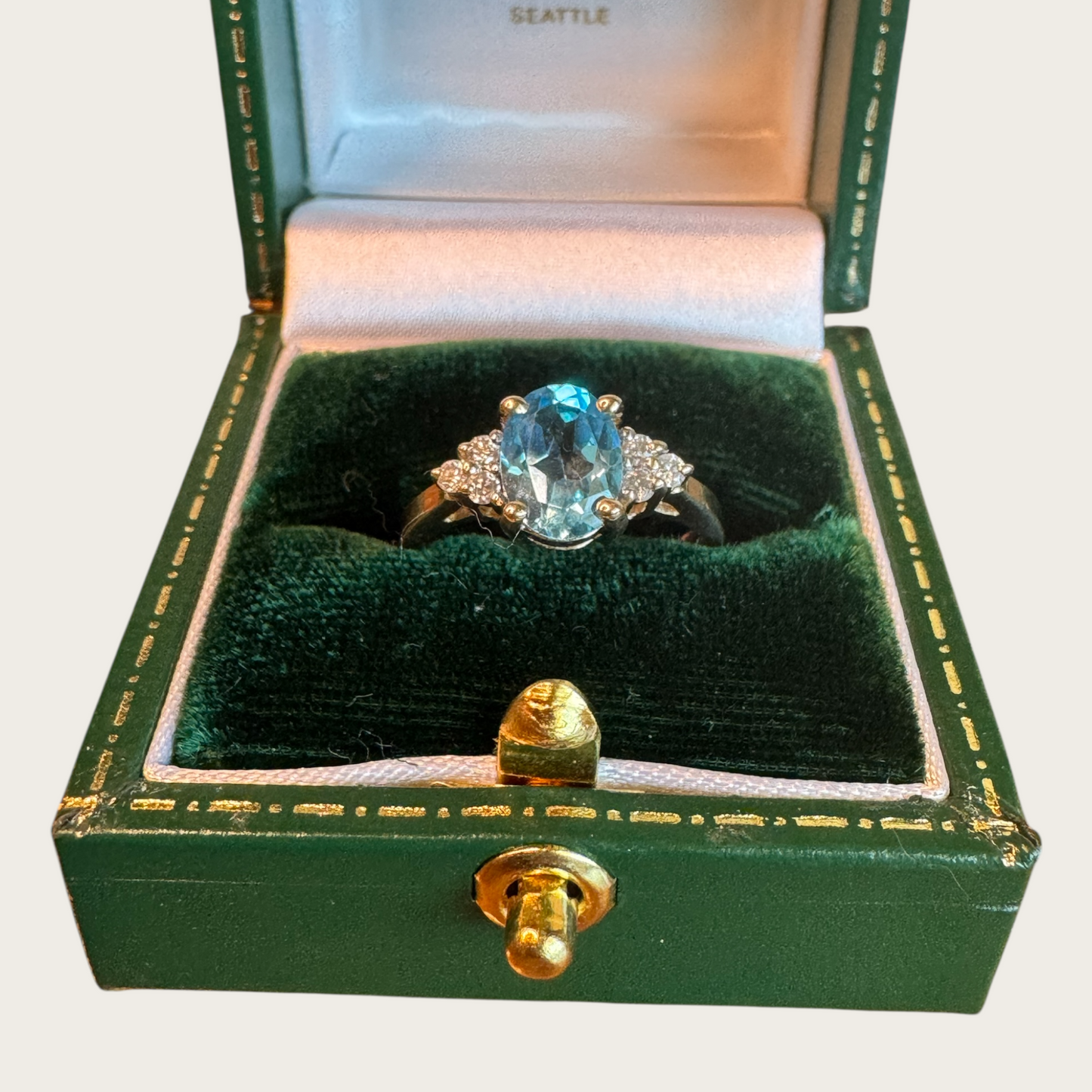 Vintage 14K Yellow Gold Blue Topaz & Diamond Ring – Size 5.75, Estate Fine Jewelry