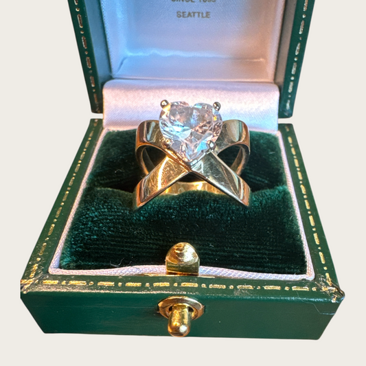 Vintage 14K Gold Modernist Heart-Cut Statement Ring – Size 6 – Sculptural Bypass Design, 6.9g Estate Jewelry