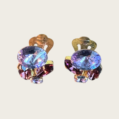 Austrian Crystal Rivoli Floral Clip-On Earrings – Lavender AB & Amethyst