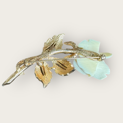 Marcel Boucher Carved Faux Ivory Rose Brooch & Clip-On Earrings – U.S. Patent