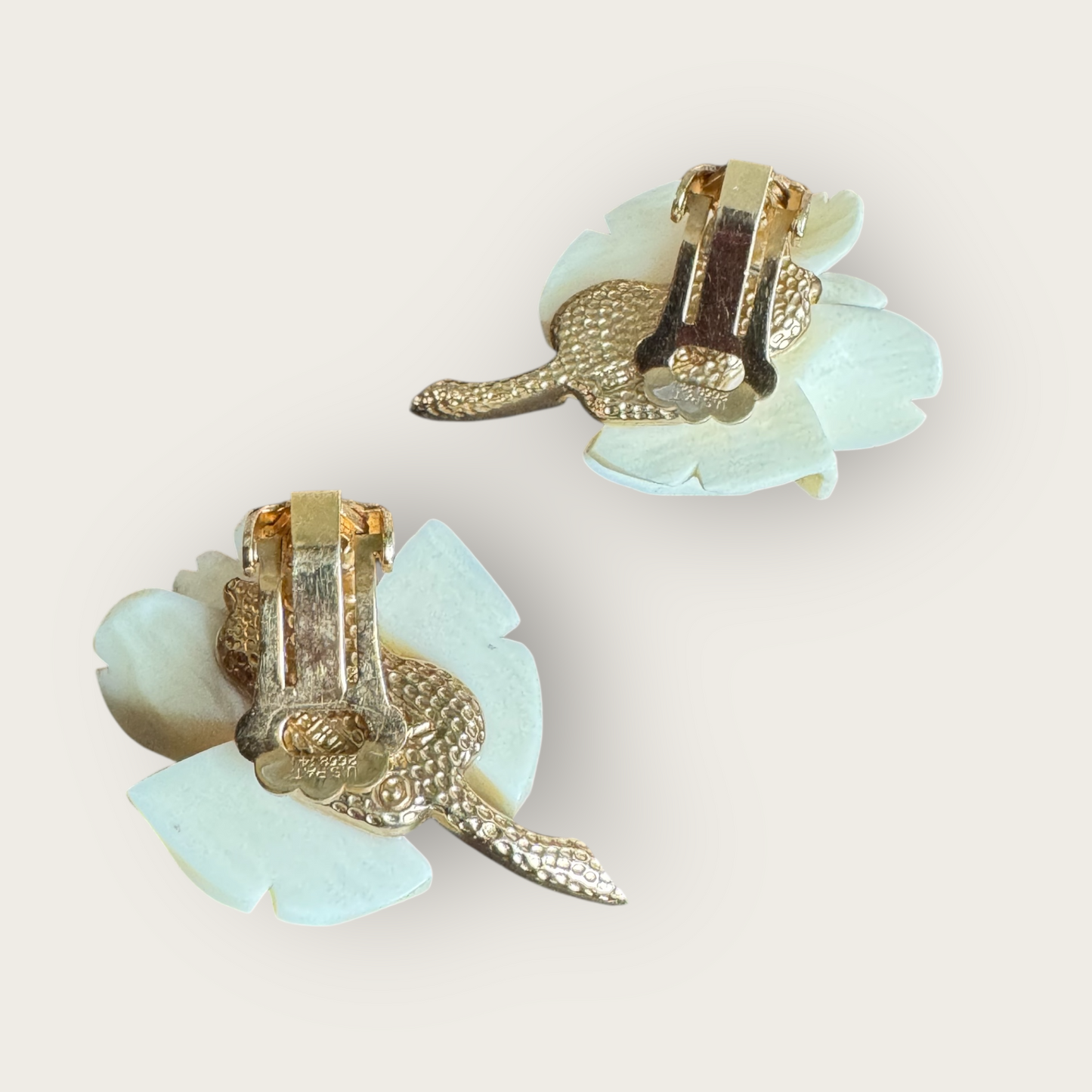 Marcel Boucher Carved Faux Ivory Rose Brooch & Clip-On Earrings – U.S. Patent