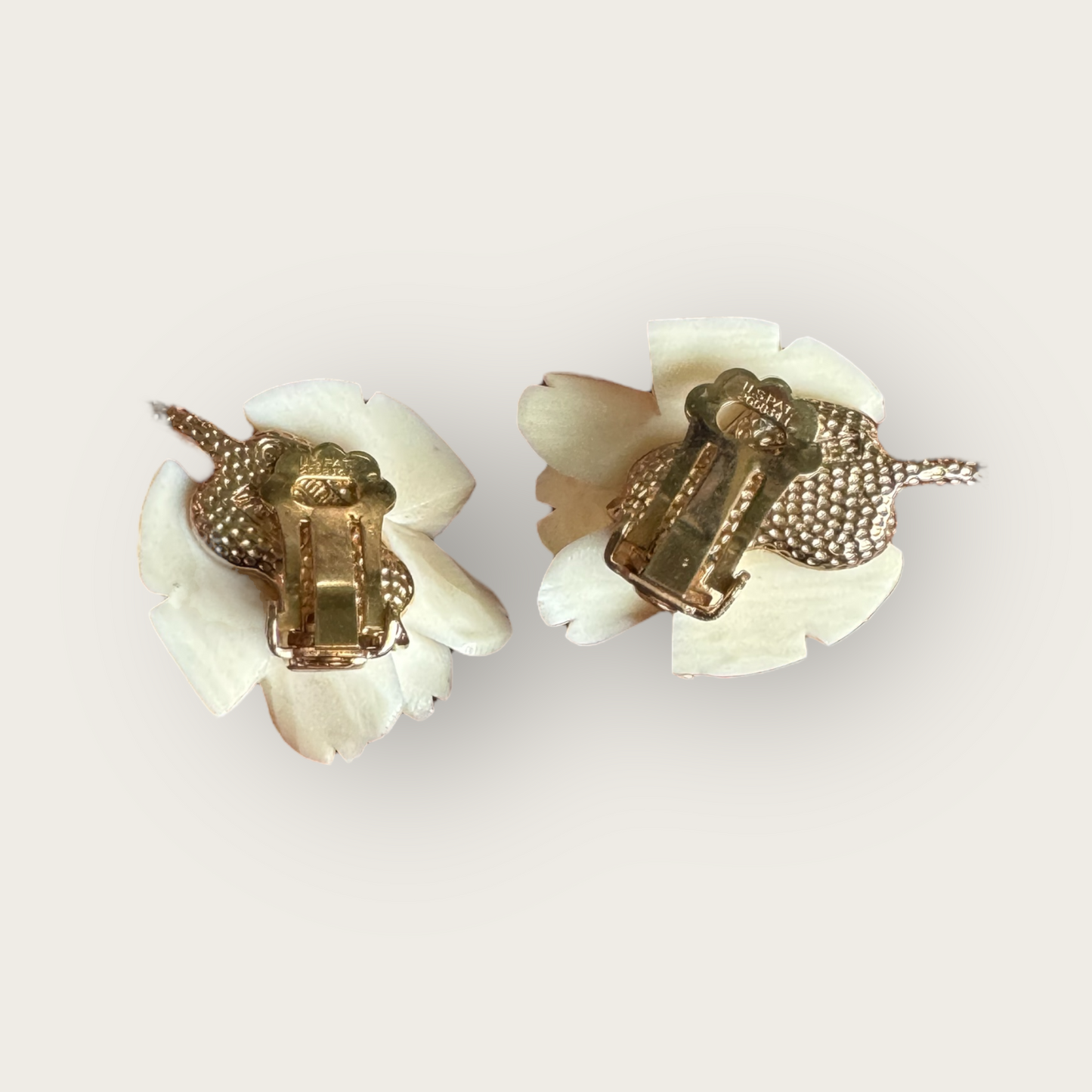 Marcel Boucher Carved Faux Ivory Rose Brooch & Clip-On Earrings – U.S. Patent