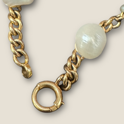 Vintage 14 Karat Gold Bracelet with Cultured Baroque Pearls & Onyx Beads