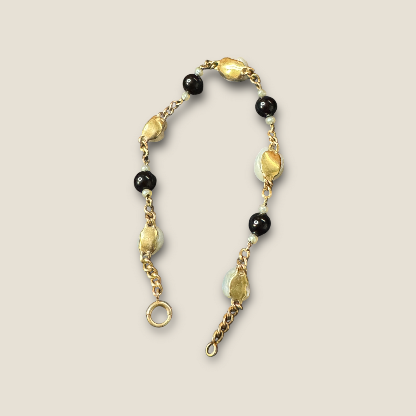 Vintage 14 Karat Gold Bracelet with Cultured Baroque Pearls & Onyx Beads