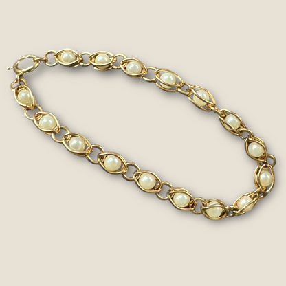 14K Yellow Gold Caged Cultured Pearl Bracelet – Mid-Century Grace & Golden Luster