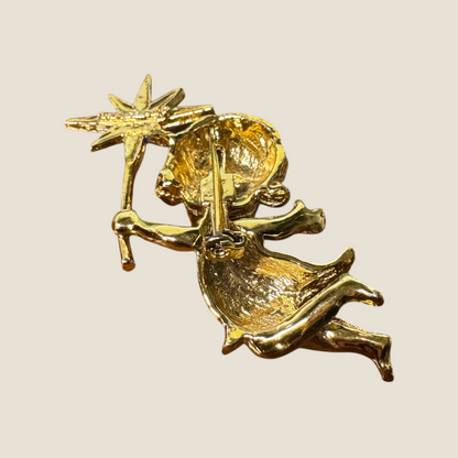 Vintage Tancer II Fairy with Crystal Rhinestone Wand Brooch – Gold-Tone, Peridot Green Eyes