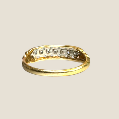 Vintage 14K Gold & Platinum Diamond Band – Seven Natural Diamonds, Sculpted Deco Detailing, Circa 1940s