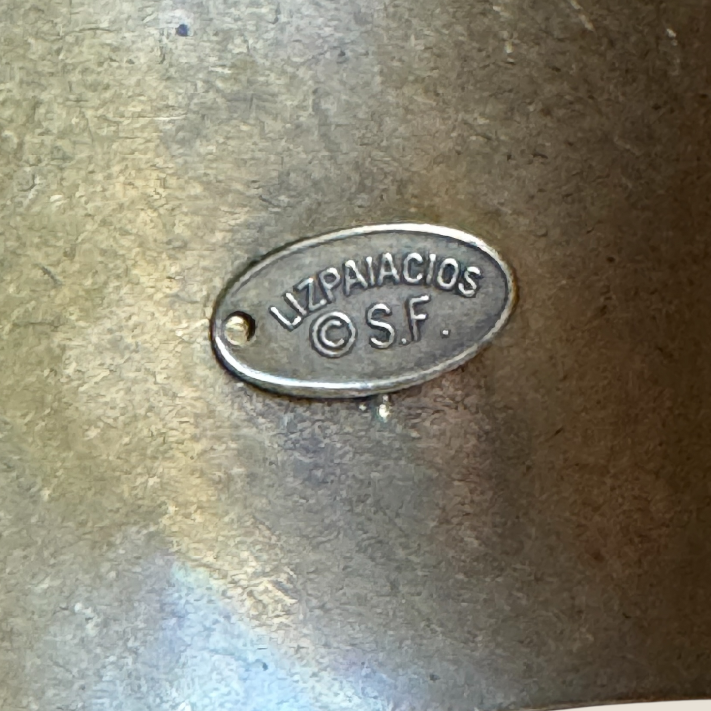 Vintage Signed Lizpaiacios San Francisco Jeweled Brass Floral Cuff – Royal Blue Glass Cabs with Green & Blue Rhinestones