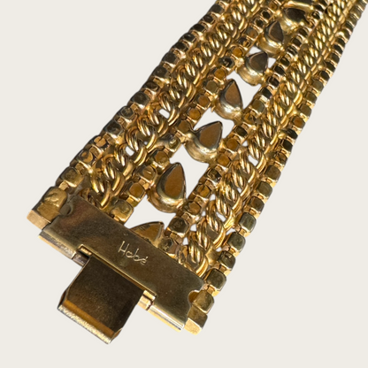 Vintage Hobé Rhinestone and Chain-Link Bracelet – Clear Crystal & Gold-Tone