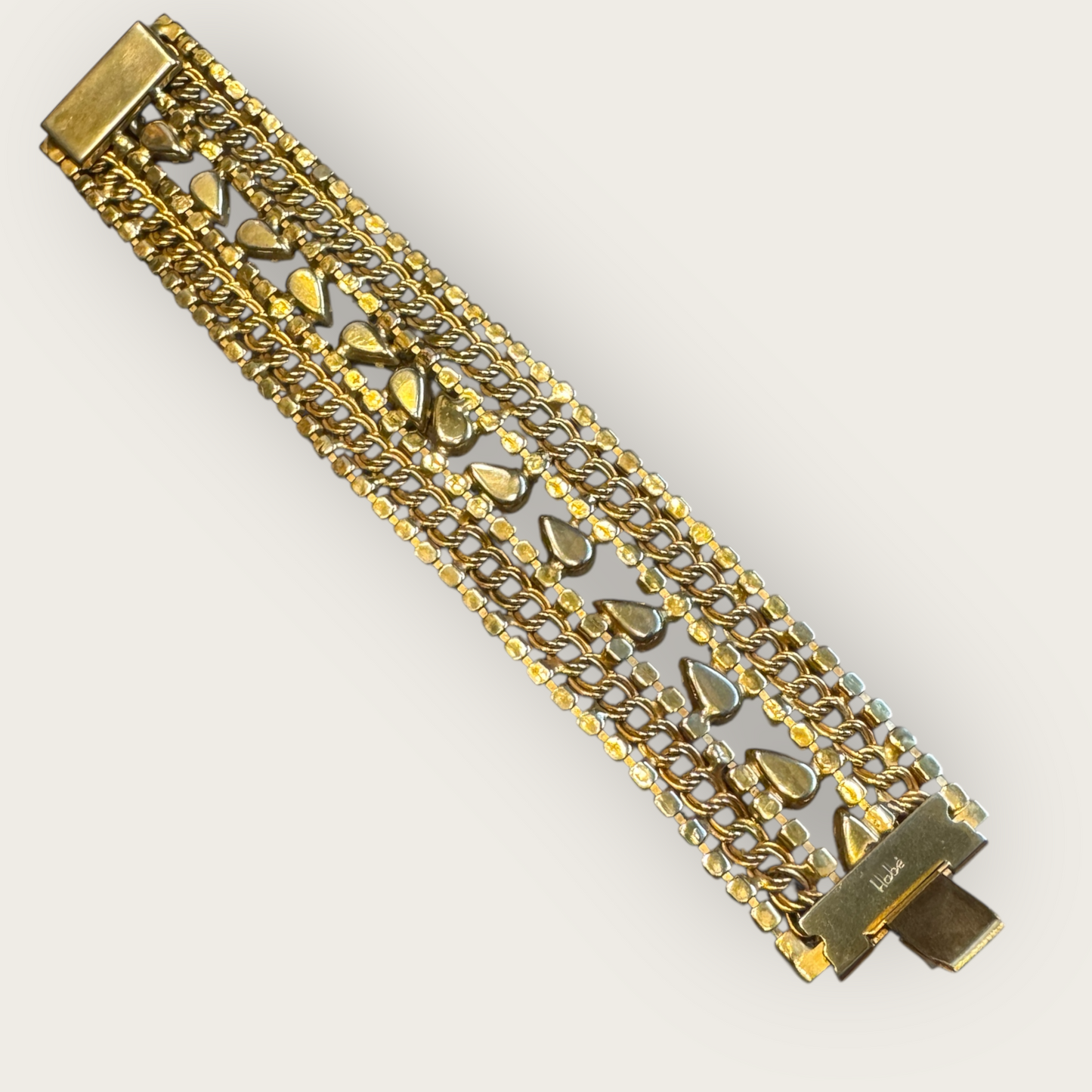 Vintage Hobé Rhinestone and Chain-Link Bracelet – Clear Crystal & Gold-Tone