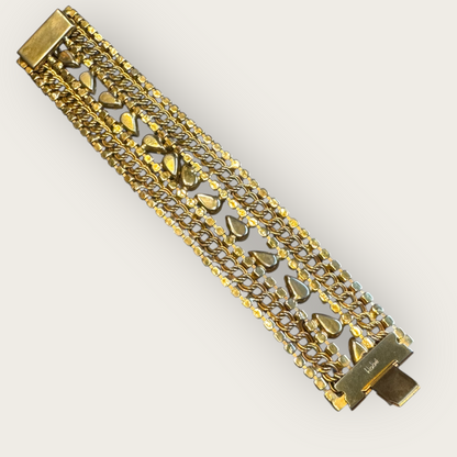 Vintage Hobé Rhinestone and Chain-Link Bracelet – Clear Crystal & Gold-Tone
