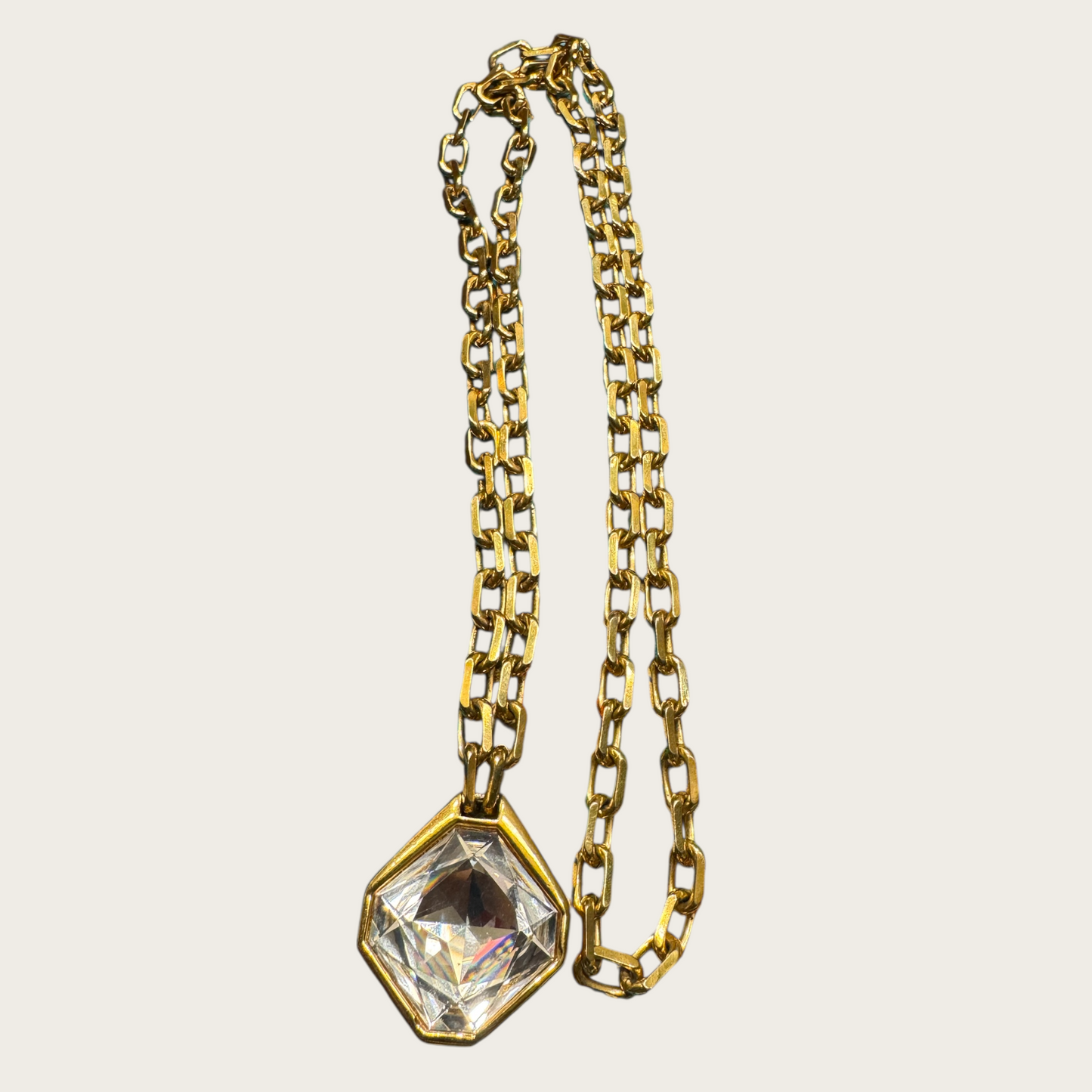 Vintage SAL Swarovski Hexagonal Crystal Pendant Necklace – Gold-Tone
