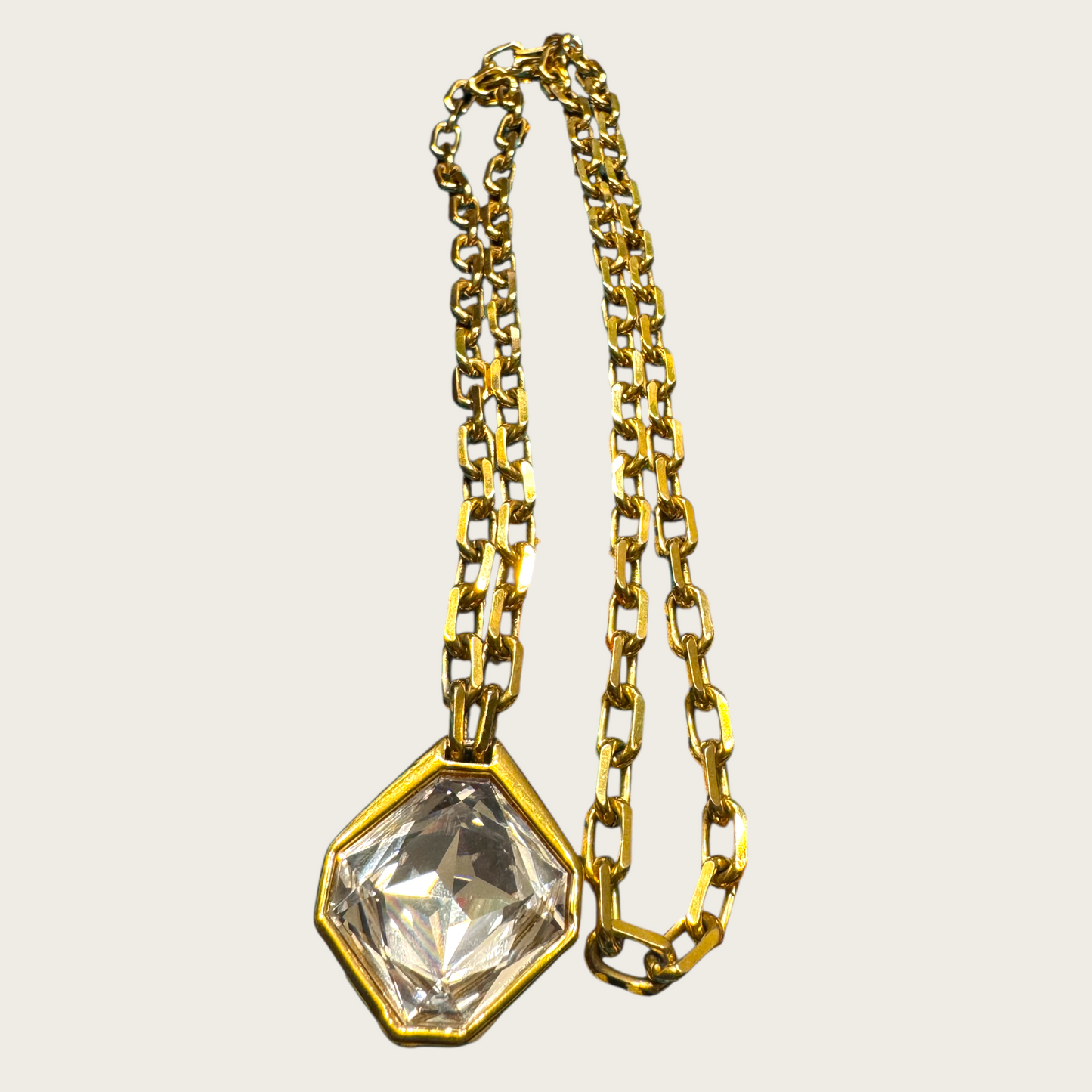 Vintage SAL Swarovski Hexagonal Crystal Pendant Necklace – Gold-Tone