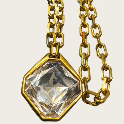 Vintage SAL Swarovski Hexagonal Crystal Pendant Necklace – Gold-Tone