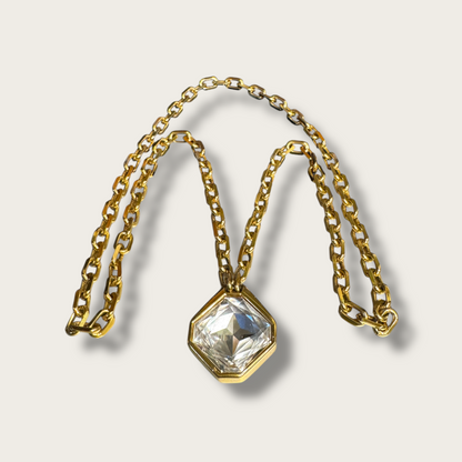 Vintage SAL Swarovski Hexagonal Crystal Pendant Necklace – Gold-Tone