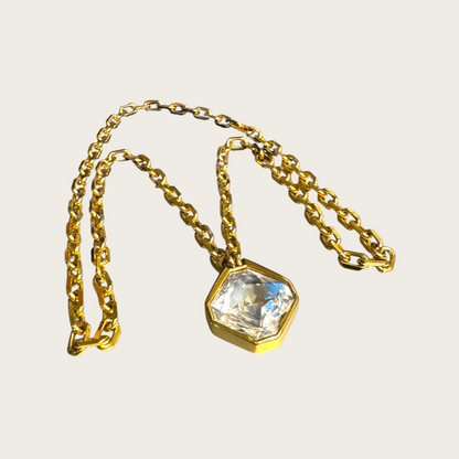 Vintage SAL Swarovski Hexagonal Crystal Pendant Necklace – Gold-Tone