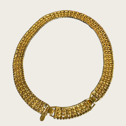 Vintage KJL Rhinestone and Basket-Weave Link Choker Necklace
