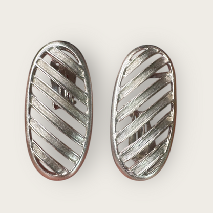 Vintage Signed JAY FEINBERG Silver-Tone Striped Elongate Clip-On Earrings