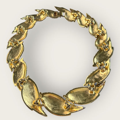 Vintage Napier Patent Pending Textured Leaf Necklace – Heavy Gold-Plated Statement Design
