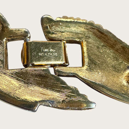 Vintage Napier Patent Pending Textured Leaf Necklace – Heavy Gold-Plated Statement Design