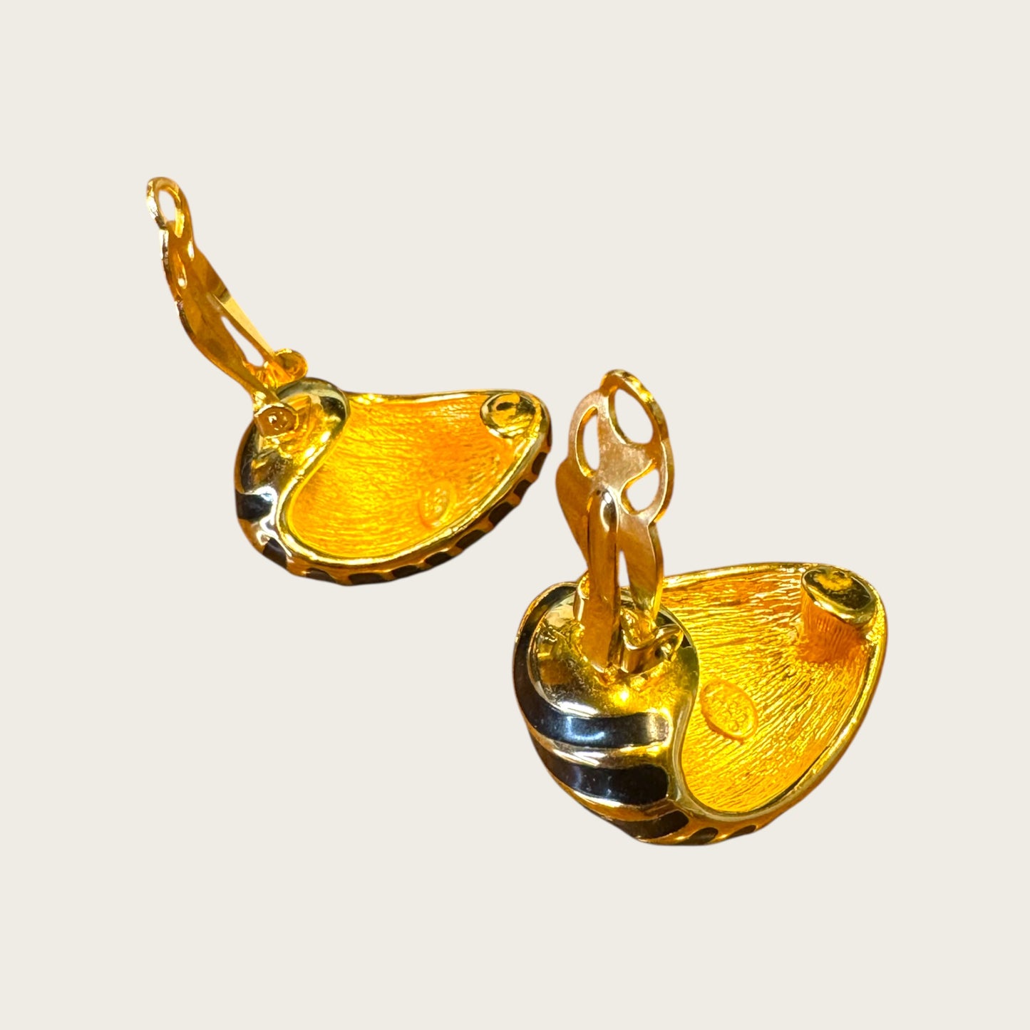 Joan Rivers Gold-Tone Zebra Stripe Clip-On Earrings – Black Enamel | 1990s Statement Couture