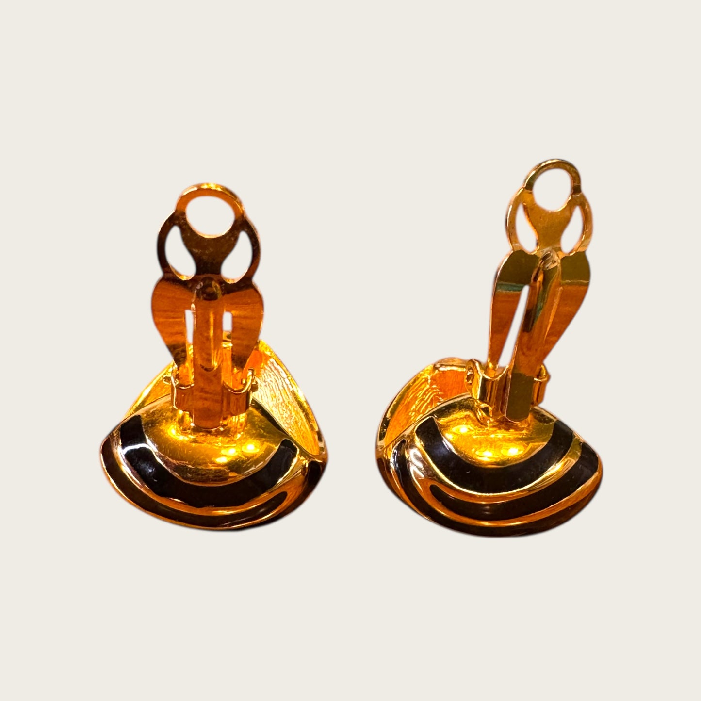 Joan Rivers Gold-Tone Zebra Stripe Clip-On Earrings – Black Enamel | 1990s Statement Couture