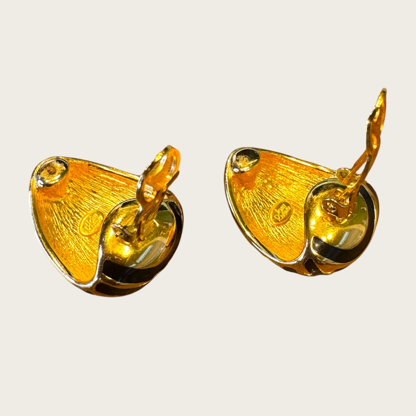 Joan Rivers Gold-Tone Zebra Stripe Clip-On Earrings – Black Enamel | 1990s Statement Couture