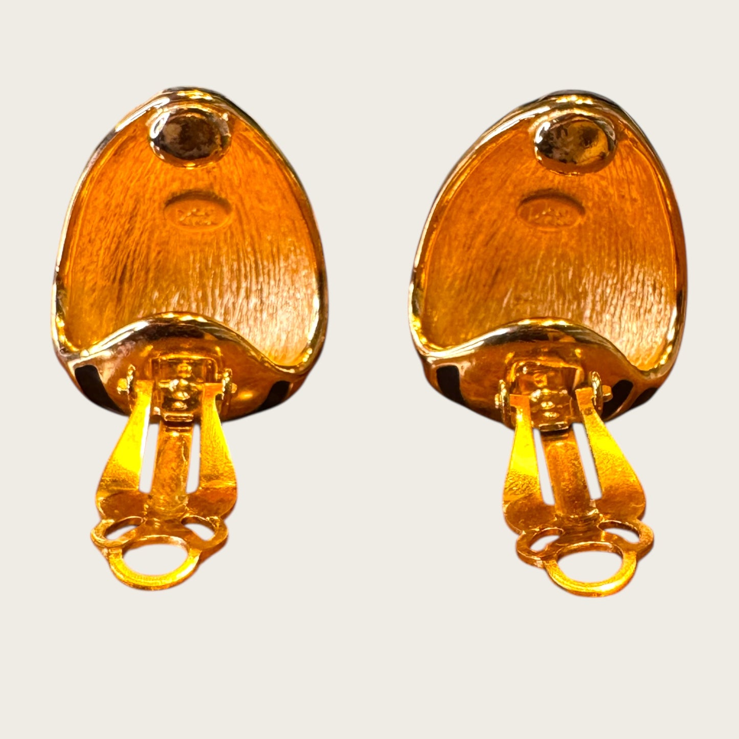 Joan Rivers Gold-Tone Zebra Stripe Clip-On Earrings – Black Enamel | 1990s Statement Couture