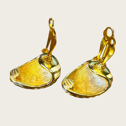 Joan Rivers Gold-Tone Zebra Stripe Clip-On Earrings – Cream & Taupe Enamel Statement Design | 1990s Vintage Couture