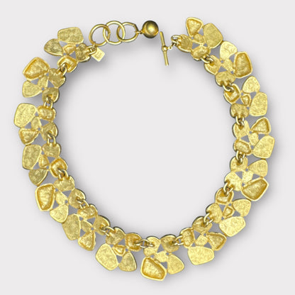 Vintage Anne Klein Black Enamel & Textured Gold Articulated Pebble-Link Collar Necklace – Runway Statement – 1990s