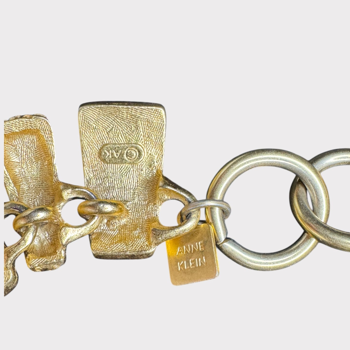 Vintage Anne Klein Articulated Enamel & Textured Gold-Tone Statement Necklace – Maroon & Deep Forest Green Bars – 1980s Runway Jewelry