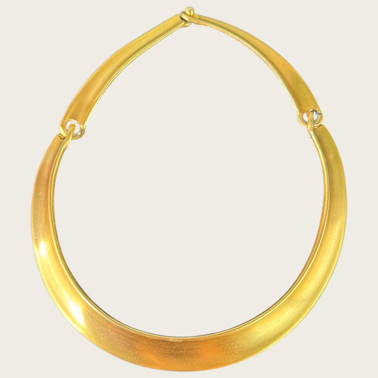 Vintage Anne Klein Satin Gold Hinged Collar Necklace – 1980s Sculptural Matte Choker