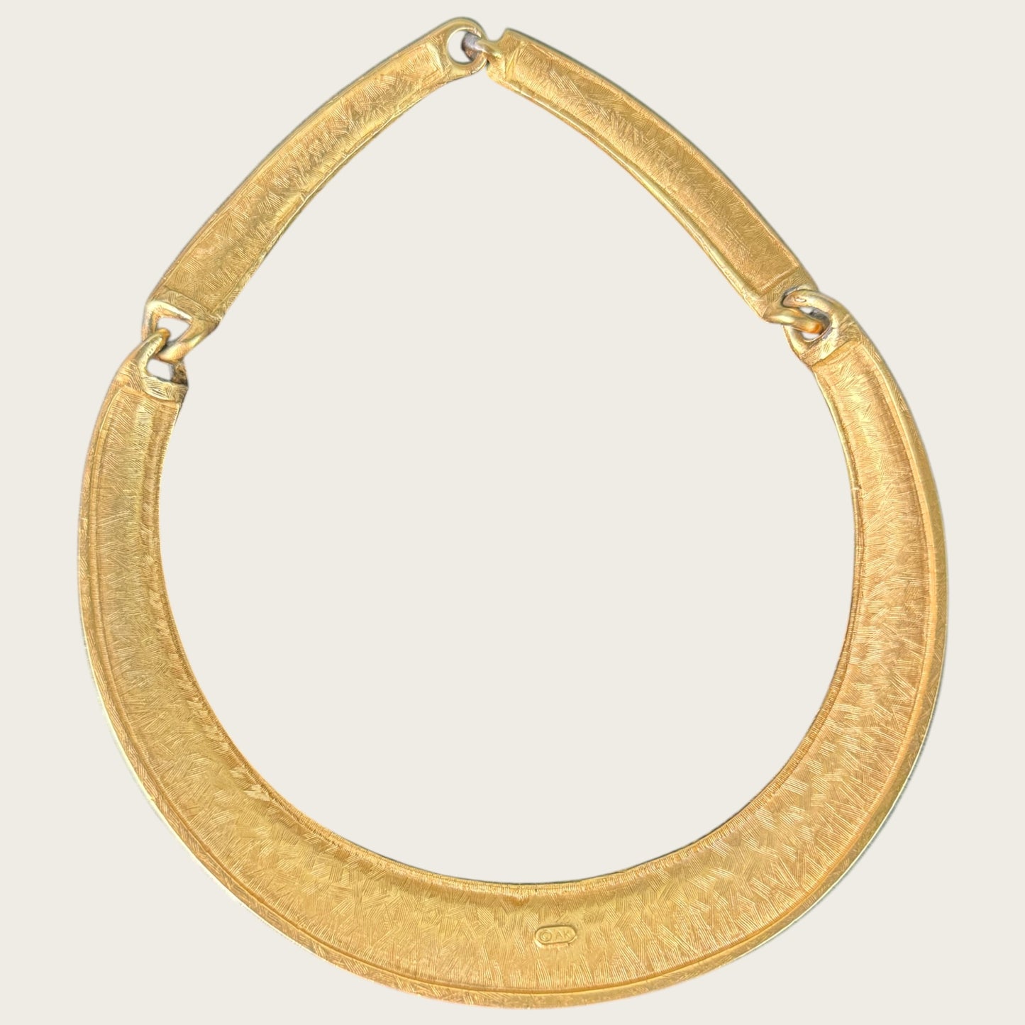 Vintage Anne Klein Satin Gold Hinged Collar Necklace – 1980s Sculptural Matte Choker