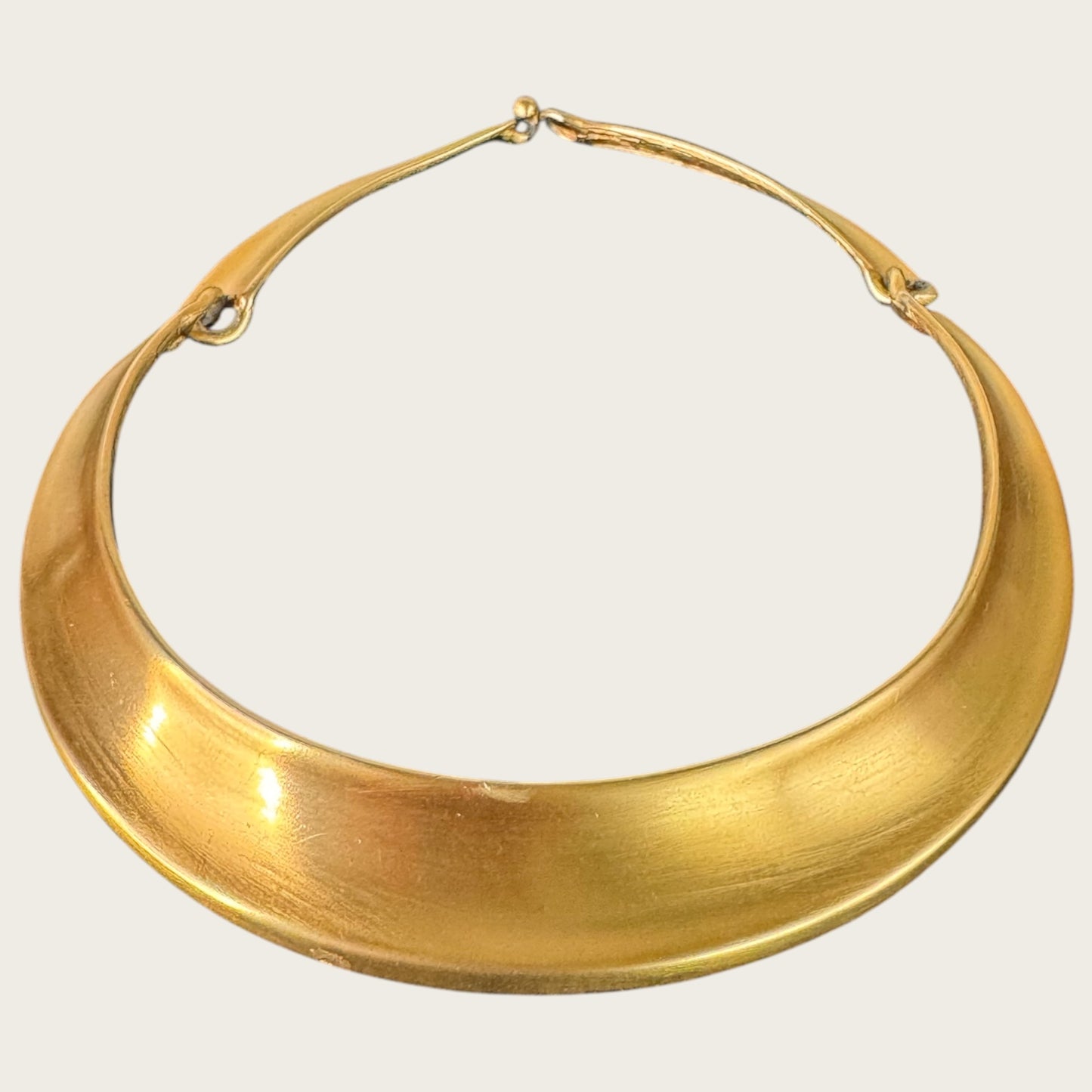 Vintage Anne Klein Satin Gold Hinged Collar Necklace – 1980s Sculptural Matte Choker