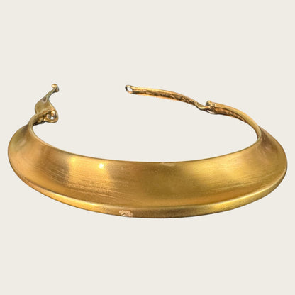 Vintage Anne Klein Satin Gold Hinged Collar Necklace – 1980s Sculptural Matte Choker