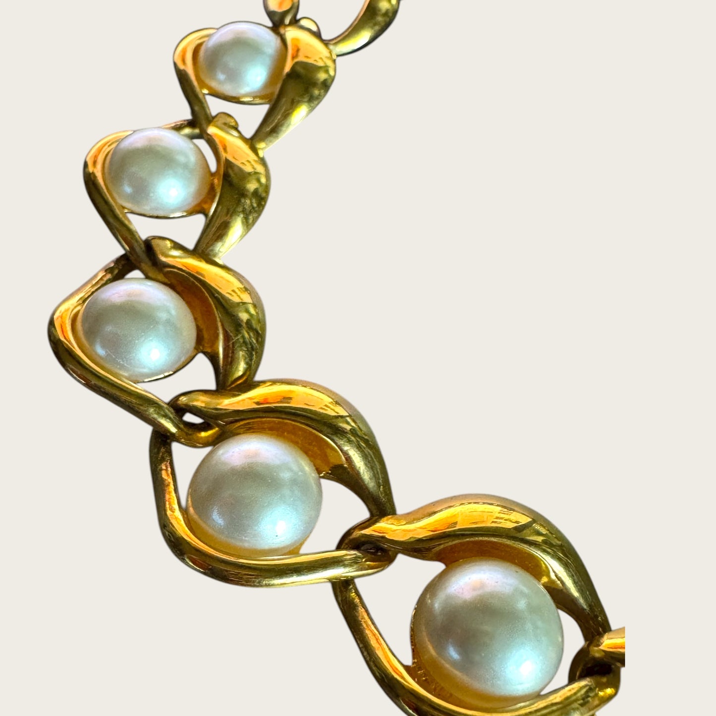 Vintage Napier Patent Pearl & Gold Link Necklace – Late 1980s Sculptural Statement Collar