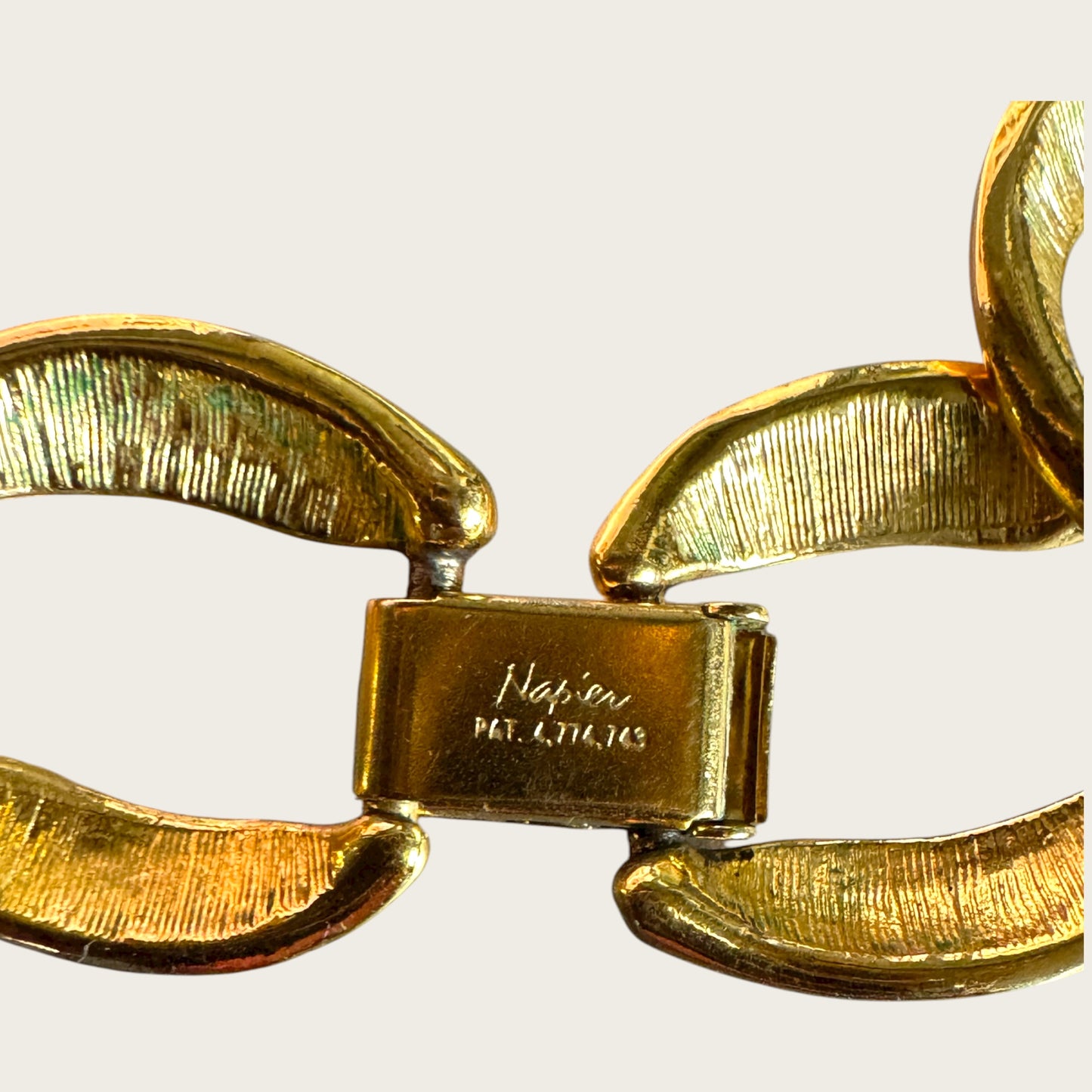 Vintage Napier Patent Pearl & Gold Link Necklace – Late 1980s Sculptural Statement Collar