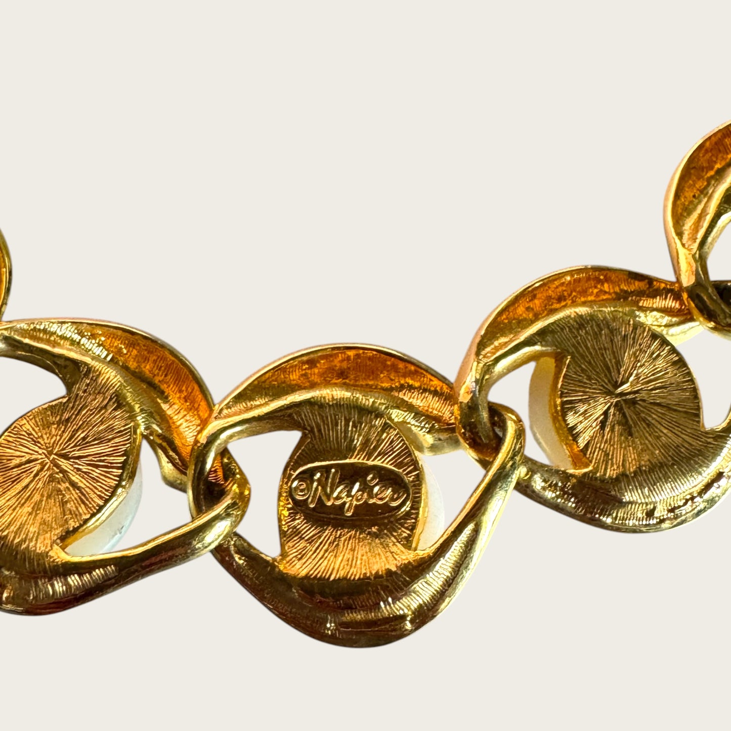 Vintage Napier Patent Pearl & Gold Link Necklace – Late 1980s Sculptural Statement Collar