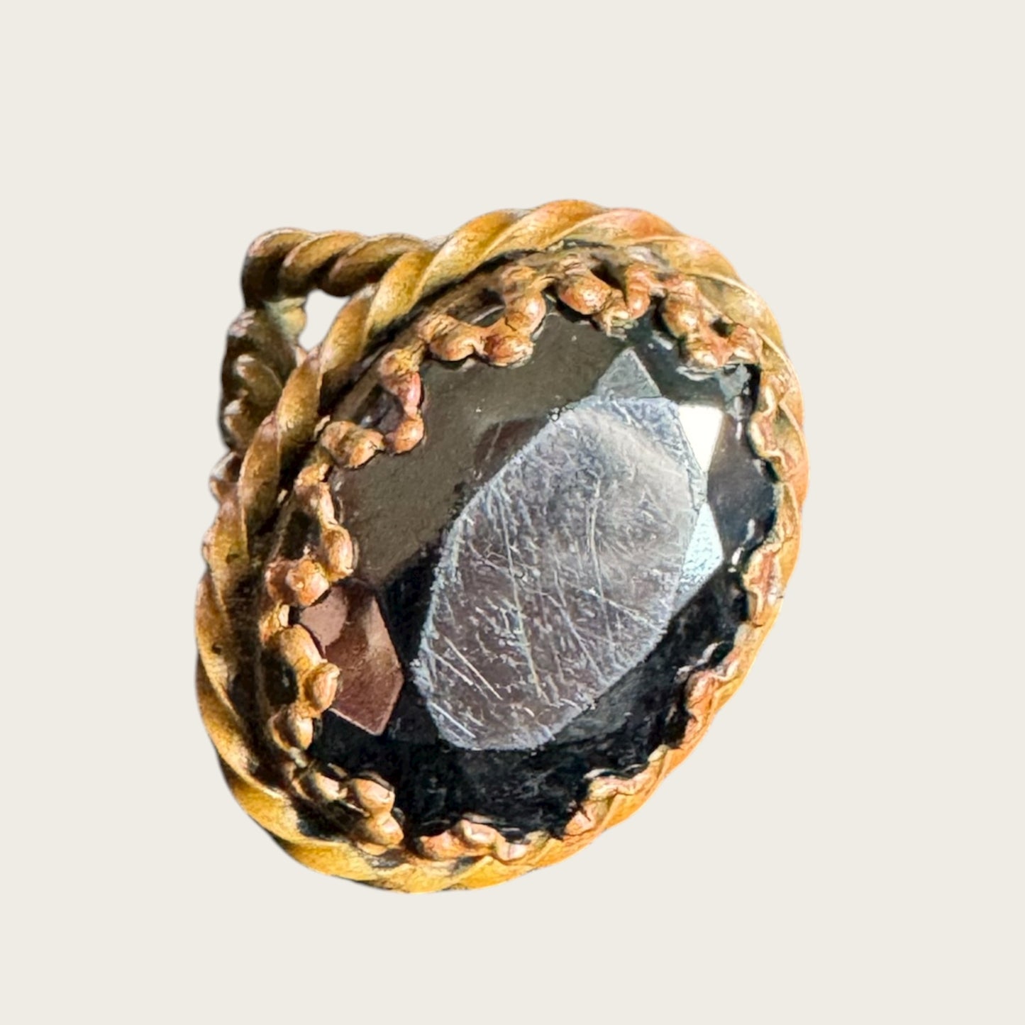 Vintage West Germany Rope Twist Statement Ring – Faceted Black Glass, Adjustable, 1950s–60s