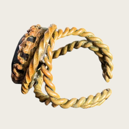 Vintage West Germany Rope Twist Statement Ring – Faceted Black Glass, Adjustable, 1950s–60s